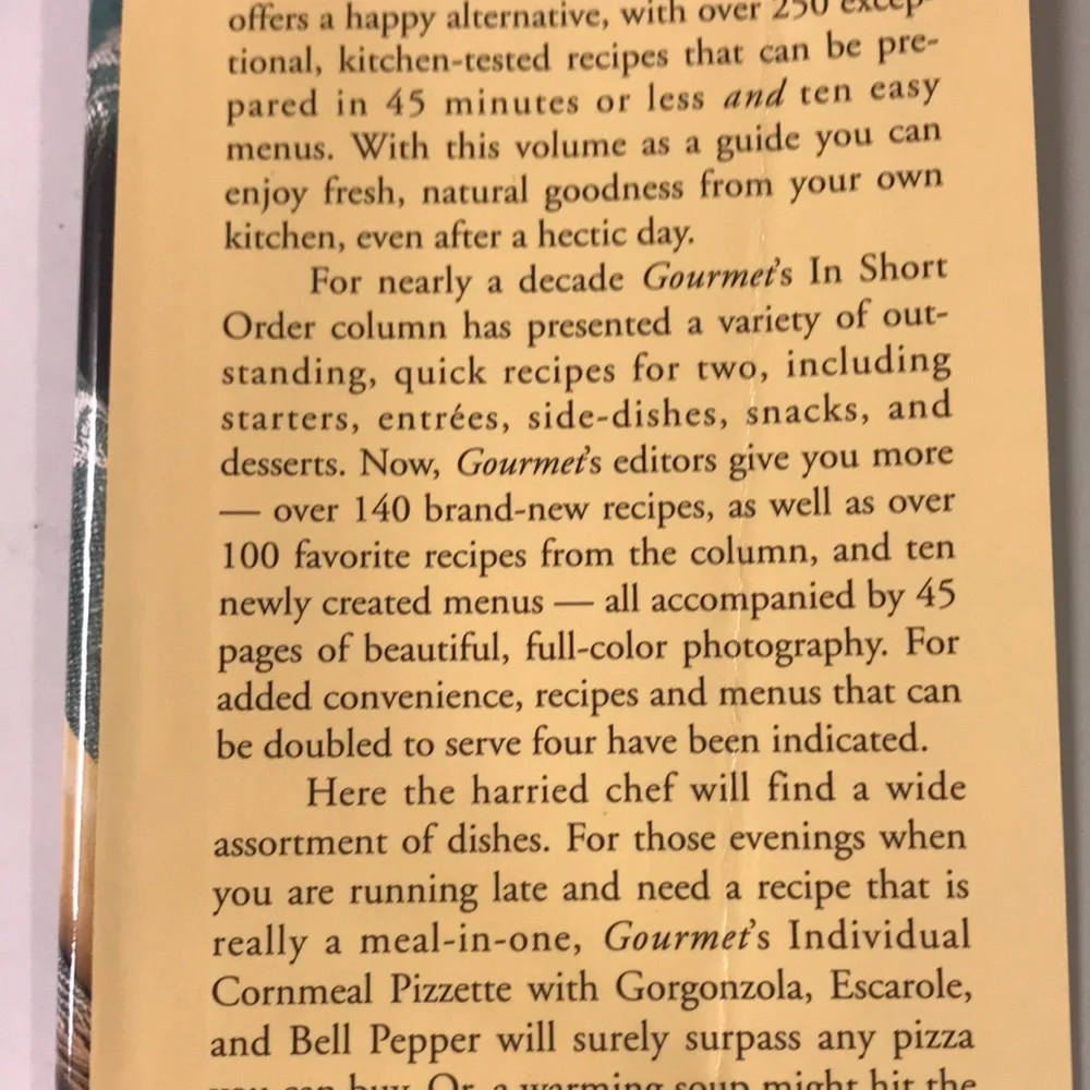 Gourmet In Short Order Cookbook